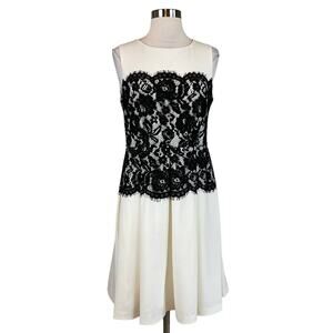 Calvin Klein Lace and Crepe Fit and Flare Cocktail Dress White and Black Size 6